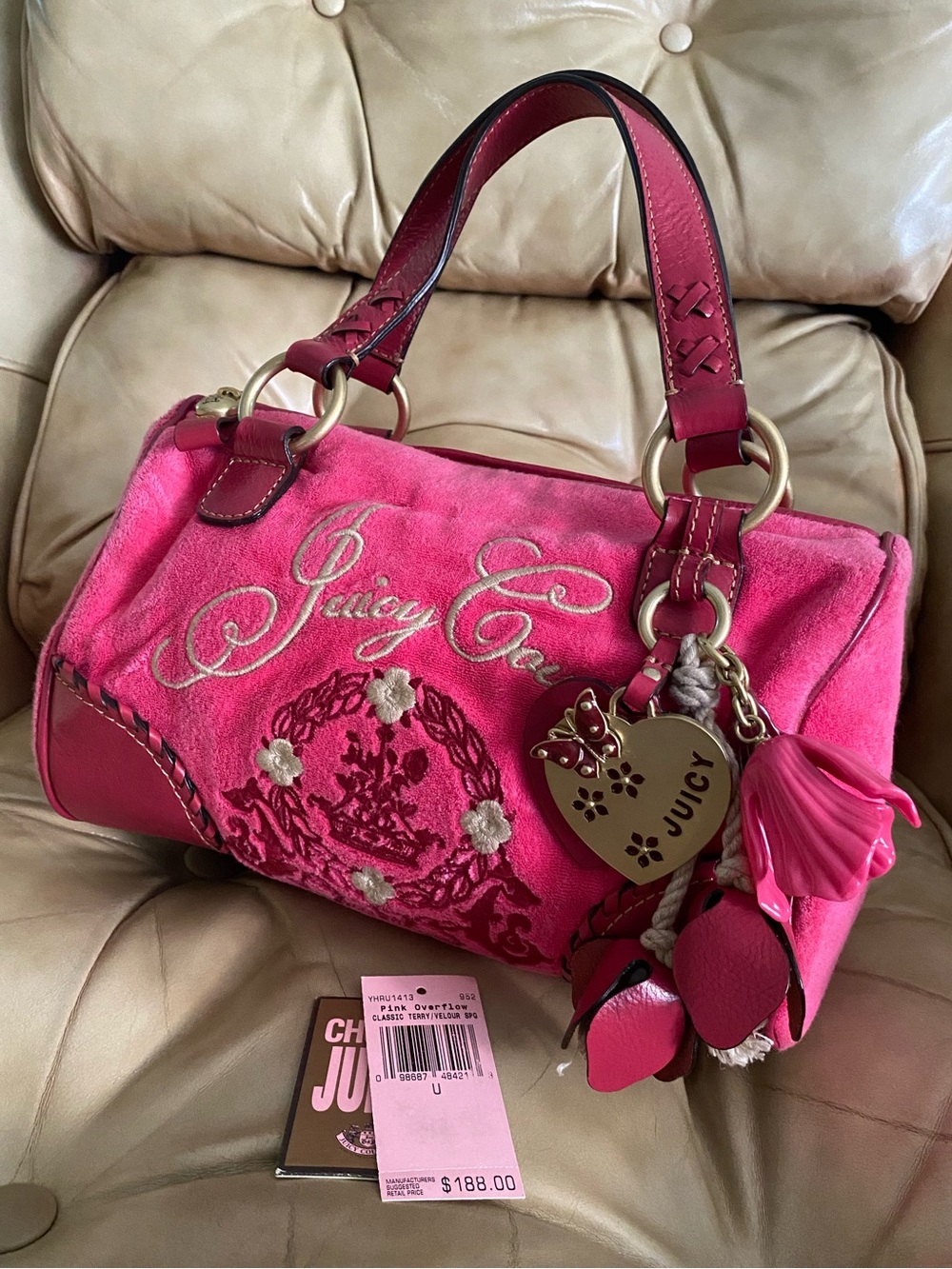 LKNW Vintage Juicy Couture Velour/Terry Bowler Bag Pink Charm